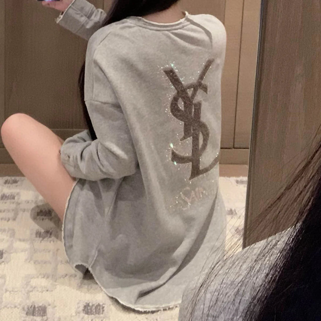 Curved Hem Crewneck Sweatshirt 1025102703