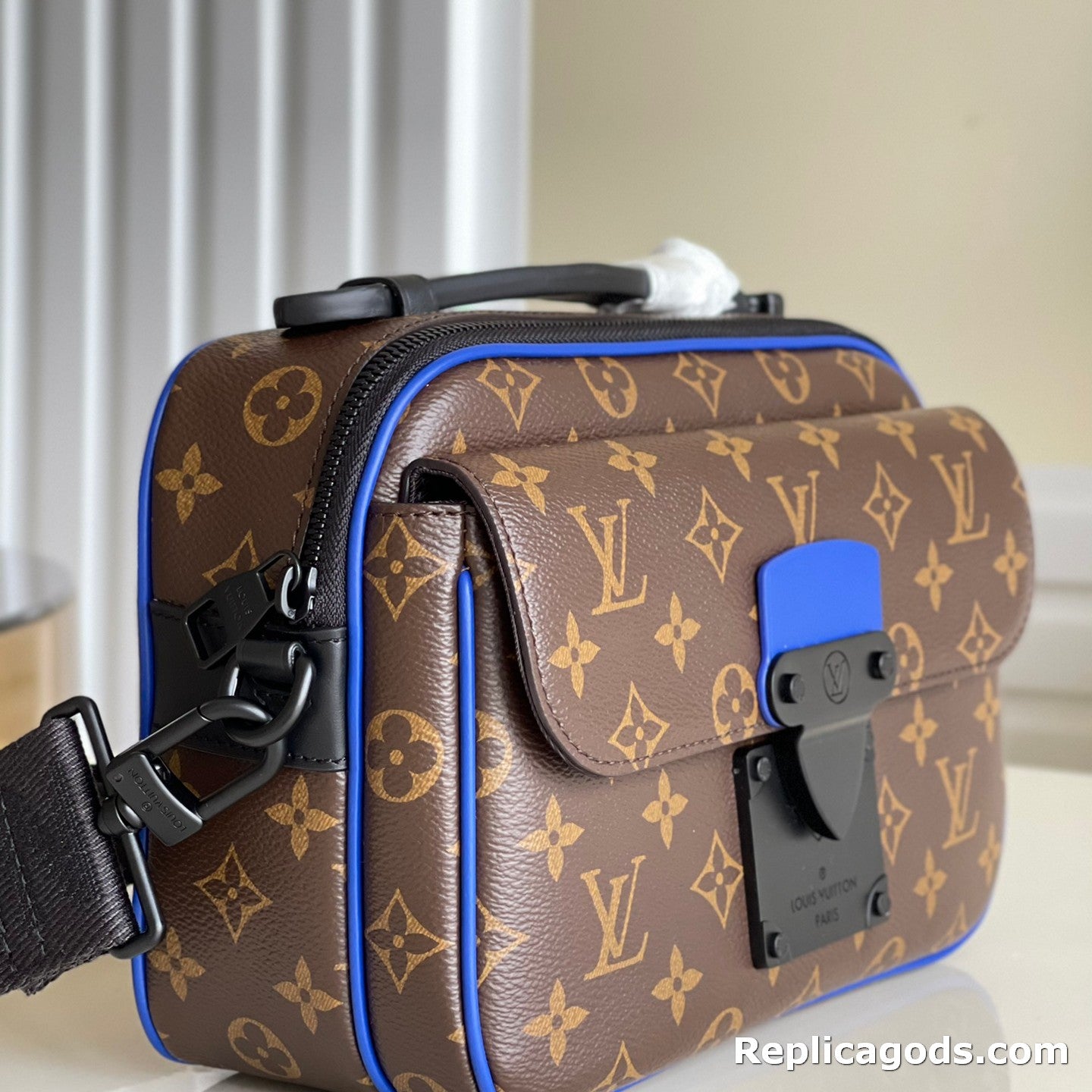 Brown Floral Pattern Blue Line Bags