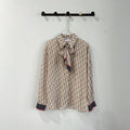 New Fashion Women's Bow‑Tie Printed Long Sleeve Blouse PD1326091010