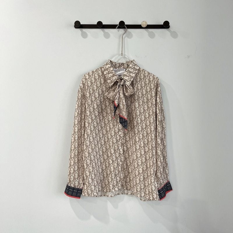 New Fashion Women's Bow‑Tie Printed Long Sleeve Blouse PD1326091010