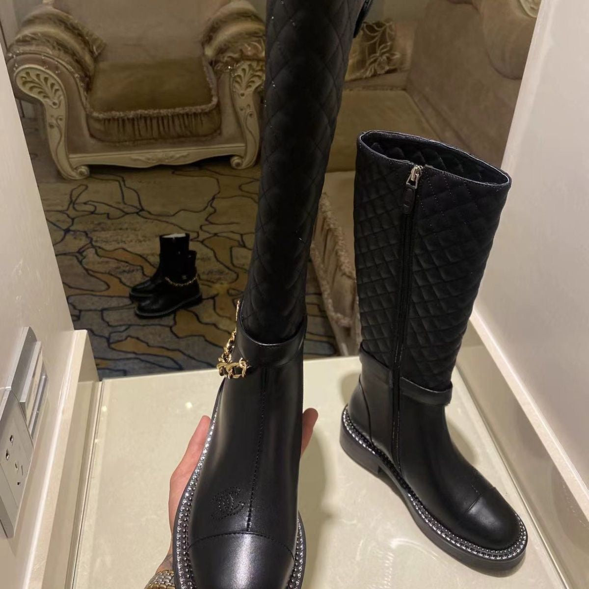 rhombus metal chain boots 1824092702