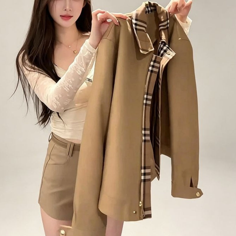 New Fashion Women's Plaid Lapel Short Jacket PD1326101211