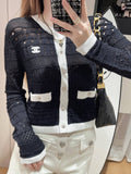 contrast color crew neck knitted long sleeve cardigan 0724080605