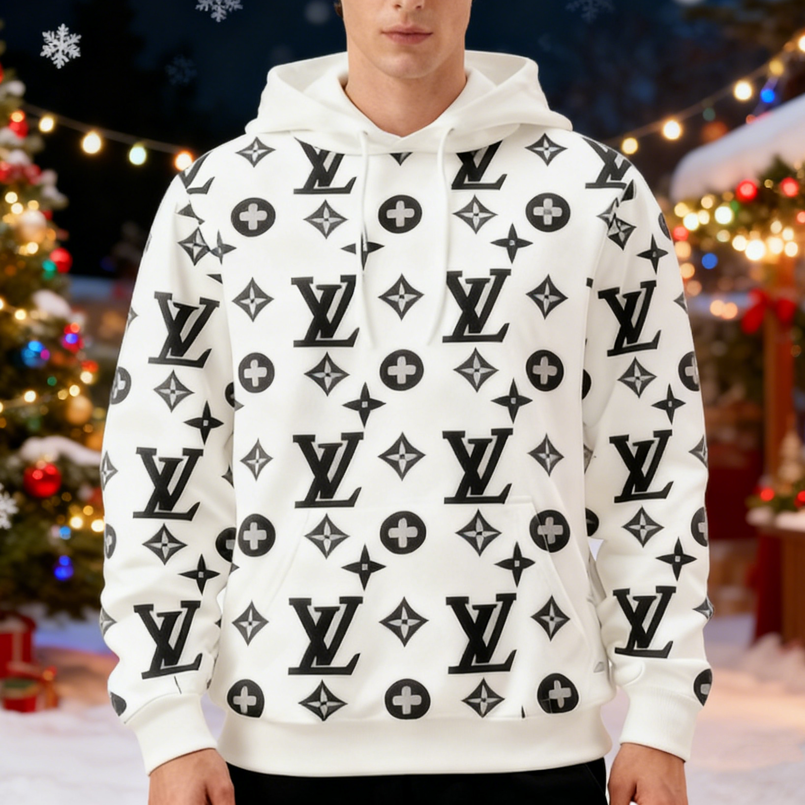 V Logo brown Loose printed hooded 3D0725110901