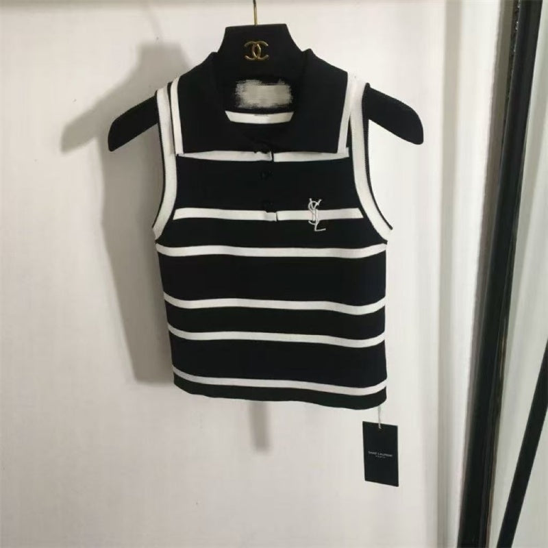New Fashion Women's YS Striped Polo Knit Tank Top PD1326091809