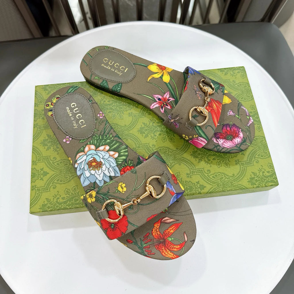 New Floral Horsebit Buckle Women's Slippers 1025070413