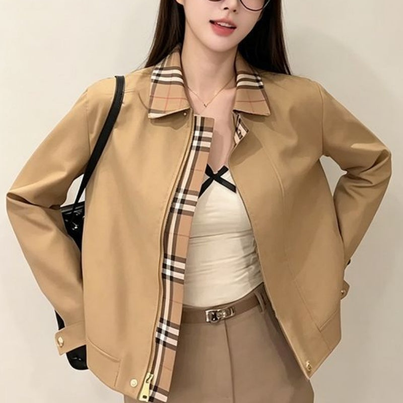 New Fashion Women's Plaid Lapel Short Jacket PD1326101211