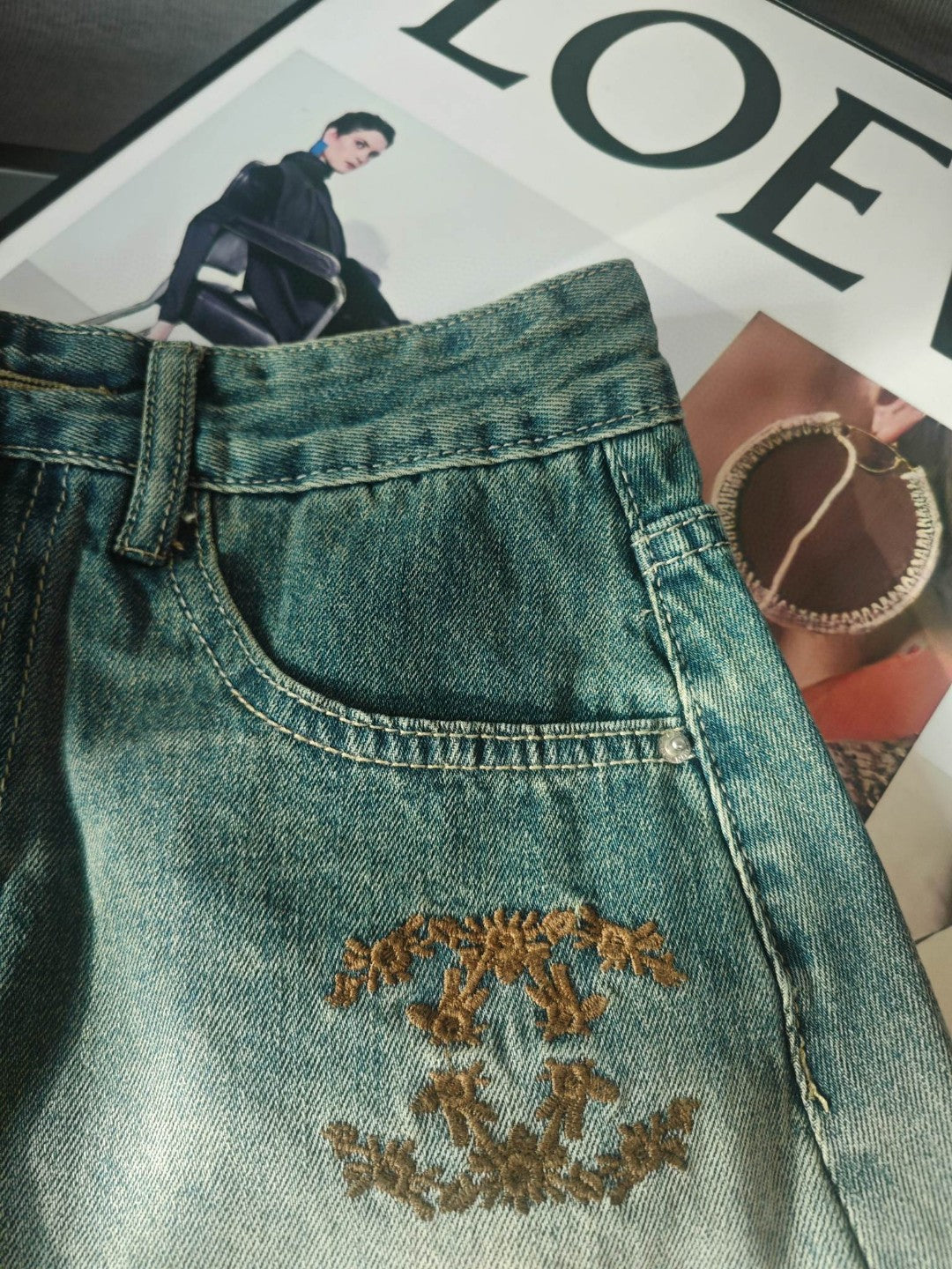 Letter embroidered classic denim skirt 0724050905