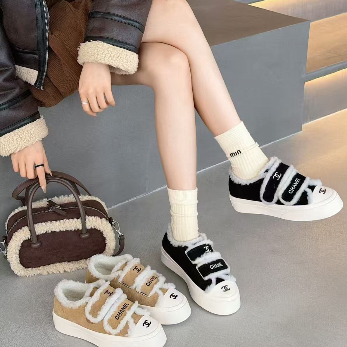 New Fashion Women's Velcro Fleece Lined Platform Sneakers PD1326101523
