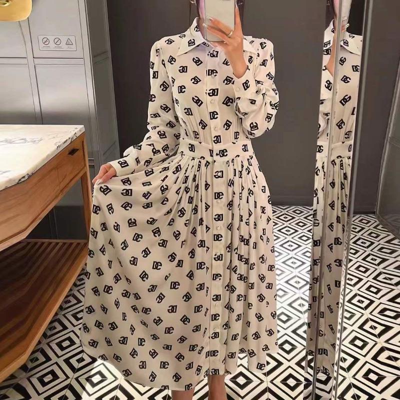 New Polo Neck French Retro Silk Print Dress 1024072613