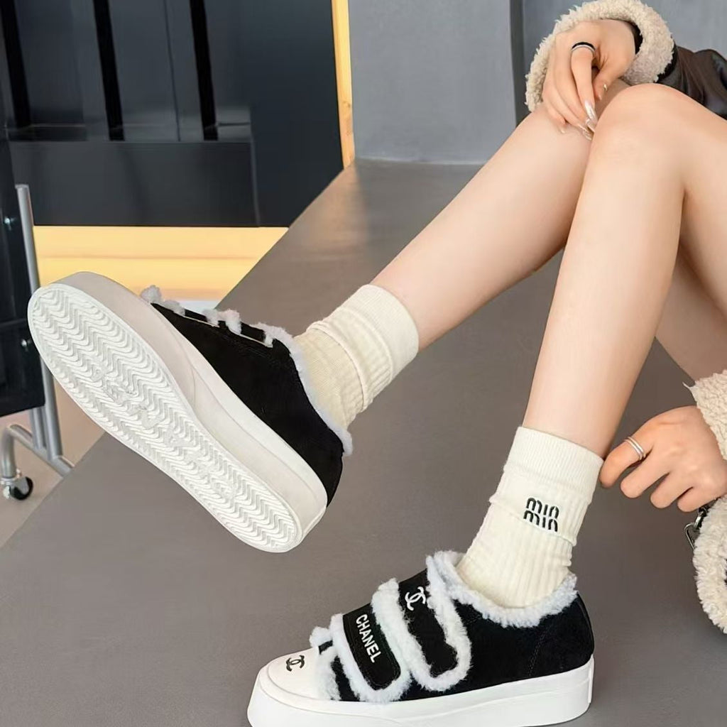 New Fashion Women's Velcro Fleece Lined Platform Sneakers PD1326101523