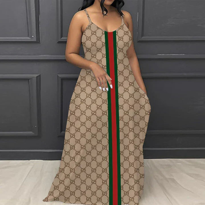 Classic Print V-Neck Pocket Cami Dress 3D1025063023