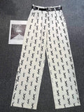 Flocked letter logo wide leg pants (with belt) 1824021906