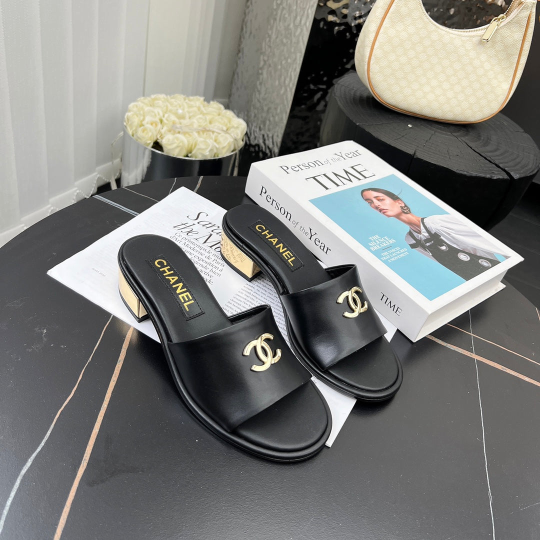 Chane1 top fashion low heel leather slippers 0724030810
