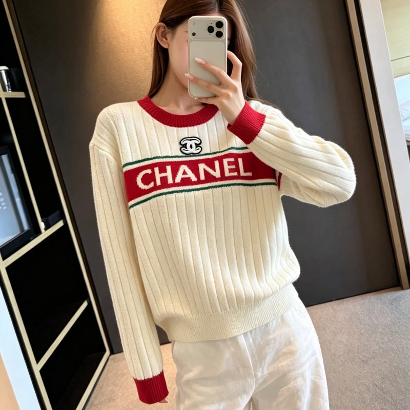 New Fashion Women Color Block Stripe Crew Neck Knit Sweater XC1326091129