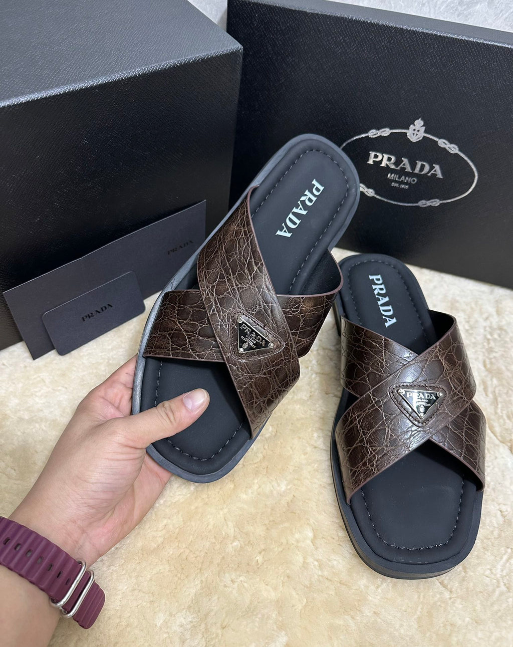 Pr Men's Crocodile Leather Slippers 0726042102