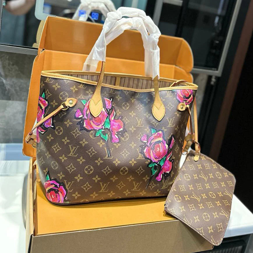 Luxury Hand Painted Rose Tote Bag 1025011507