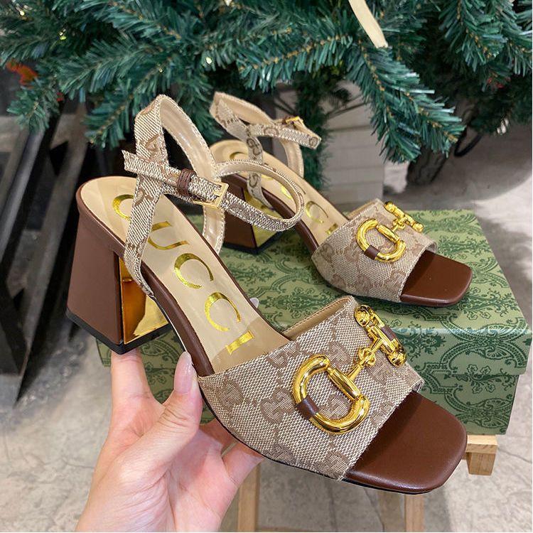 New Horsebit Buckle French Thick Heel Sandals 1024042622