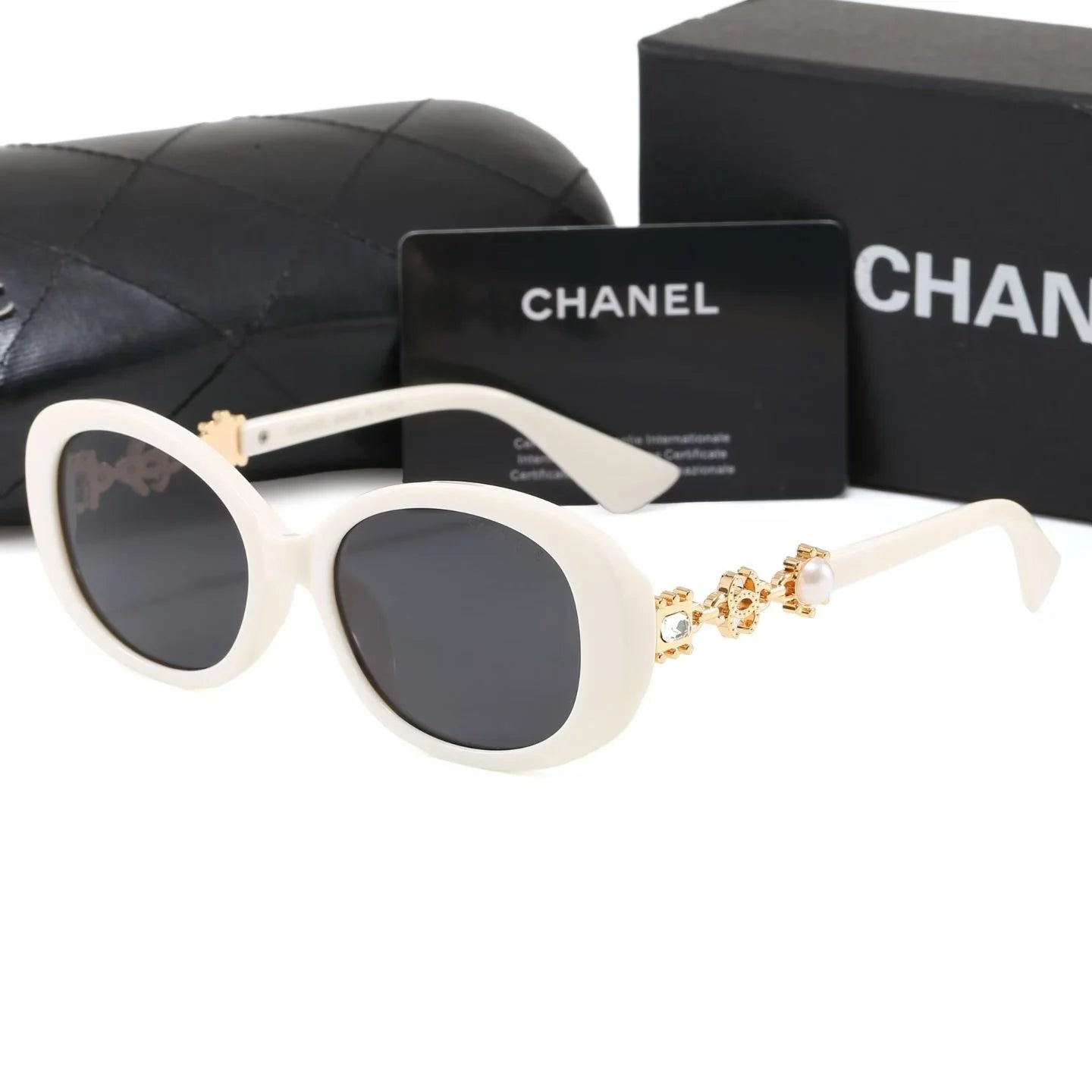 Luxury Women CC Oval Pearl Decor Sunglasses PF1326090702