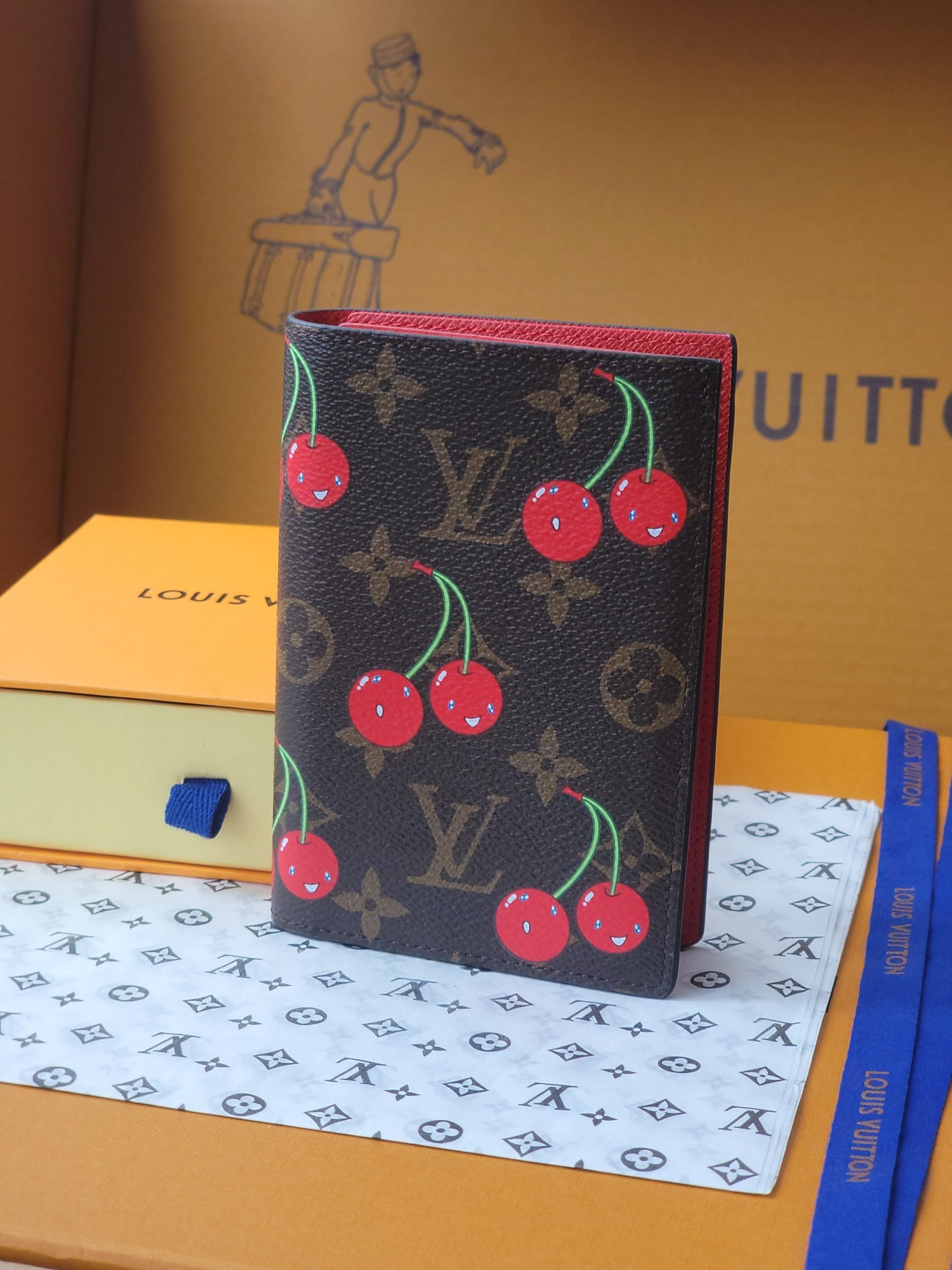 L & V Stylish Cowhide Cherry Passport Card Bag  M0726051901