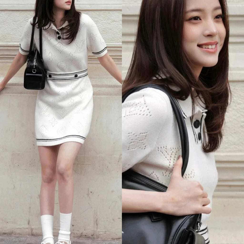 New Hollow Out Polo Neck Knit Dresses 1025051910