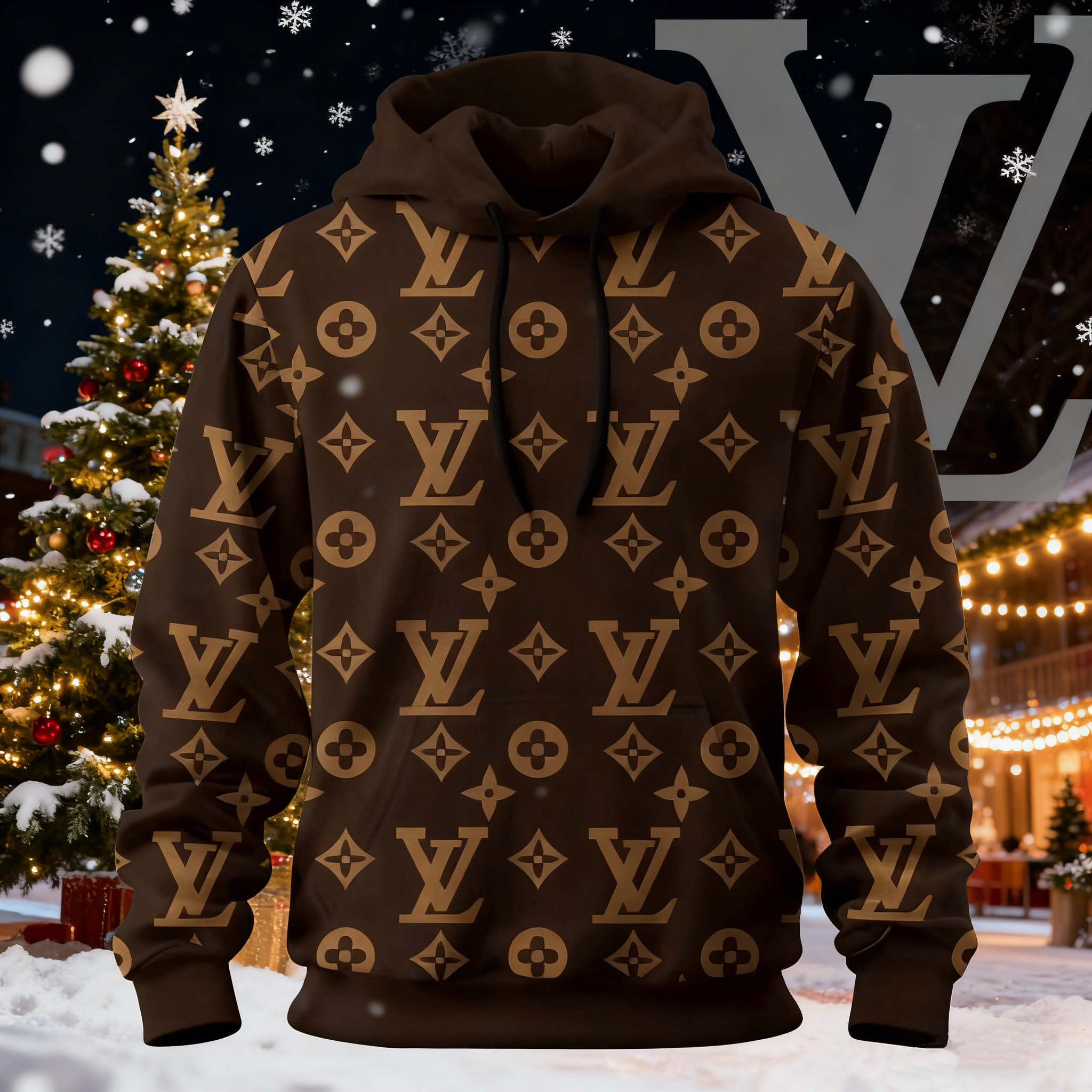 V Logo brown Loose printed hooded 3D0725110901