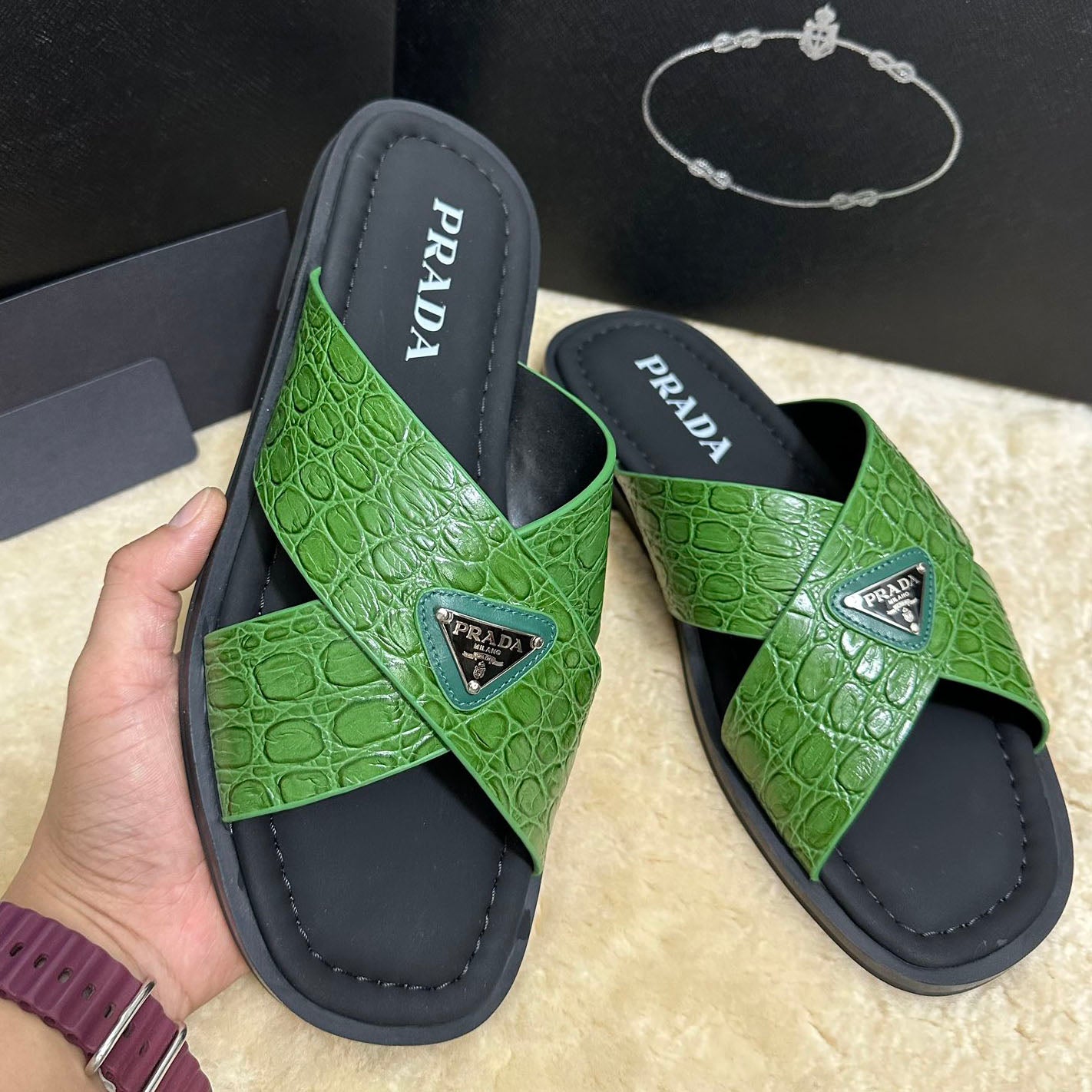 Pr Men's Crocodile Leather Slippers 0726042102