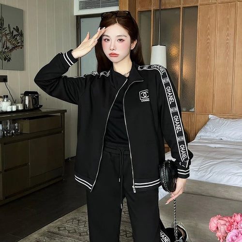 Black Leisure Comfortable Cotton C Logo Women's Sport SuitsPD05202413106