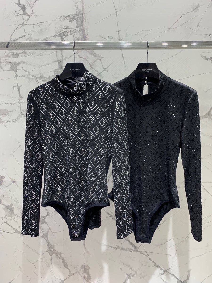 New Slim-Fit Bodysuit with Logo Embellishments Crystals 0725022704