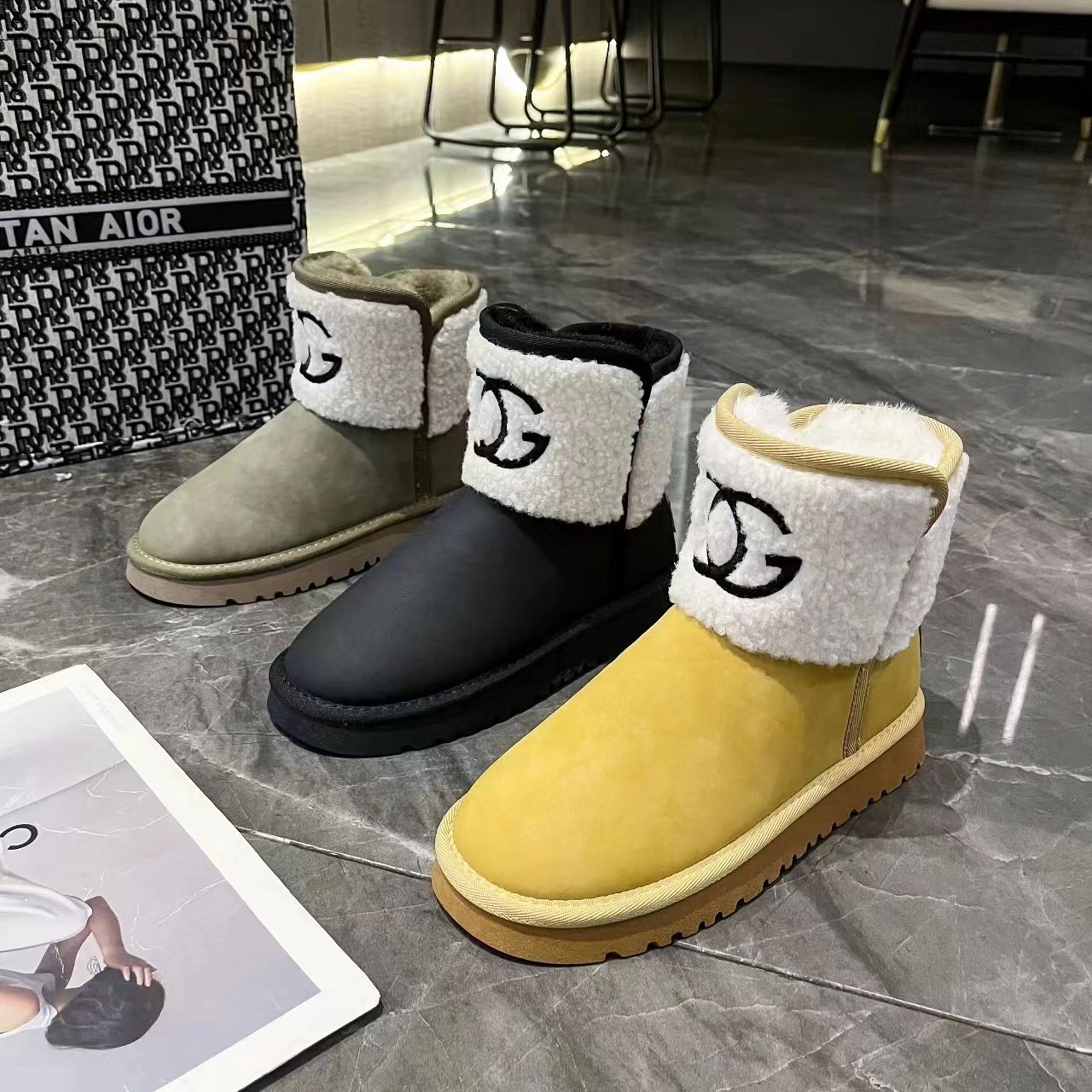 Warm Thickened Letter Lamb Wool Short Boots 0823112312
