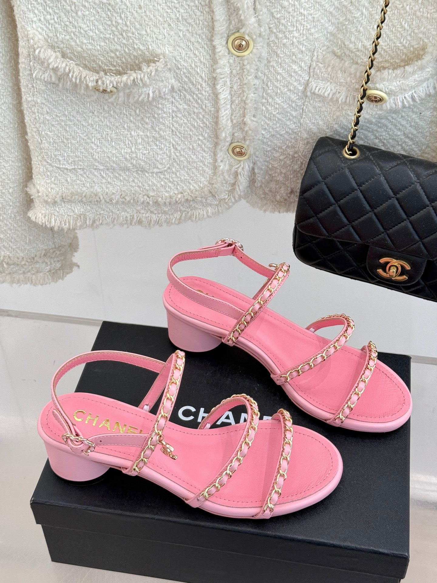 Double C chain thick heel sandals 0725042807