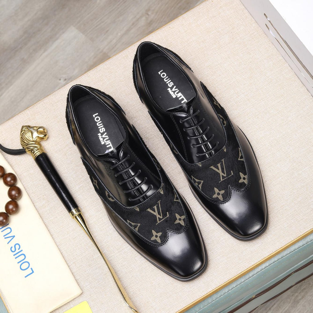 L fashion splicing suede printing business leather shoes 0725031011