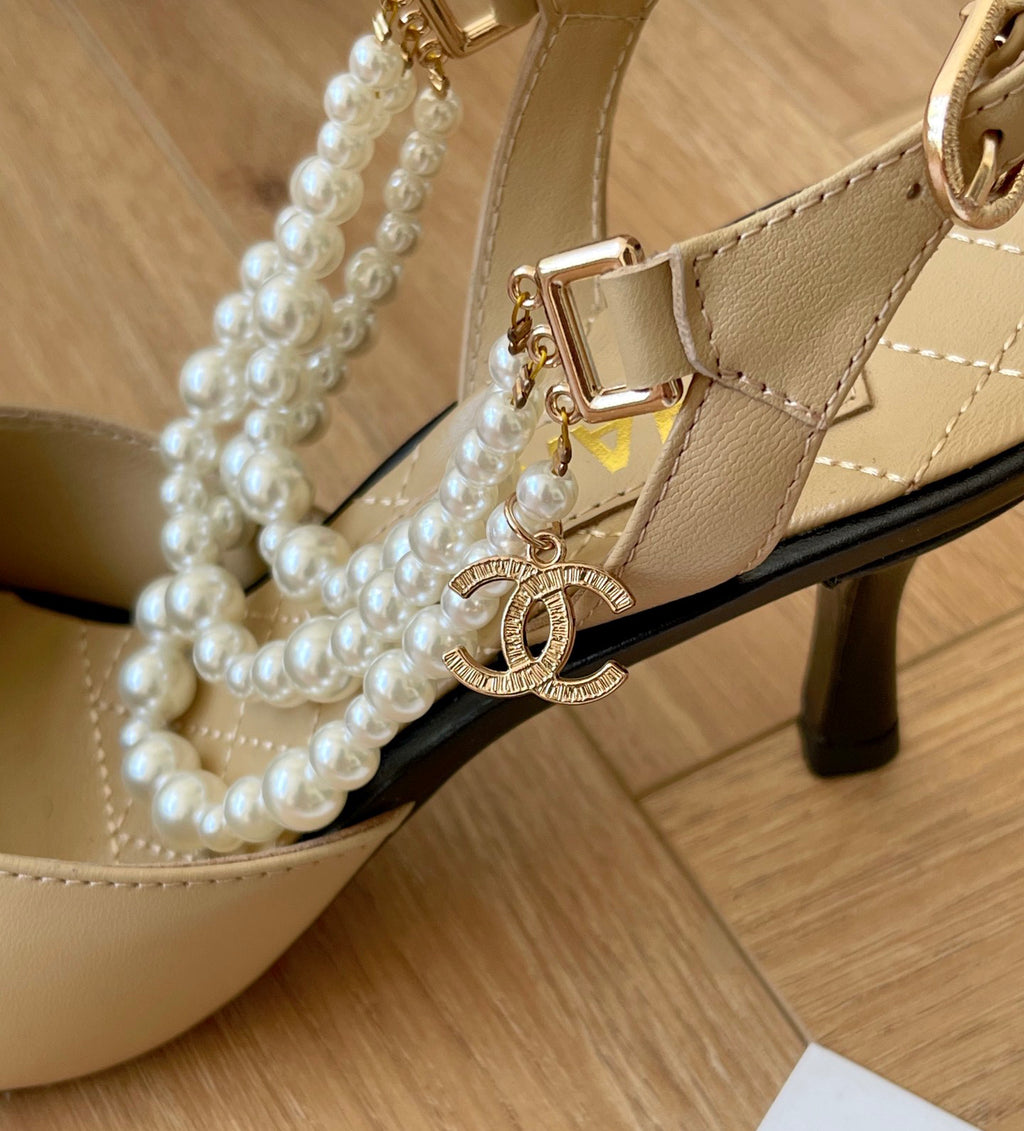 Pointed pearl chain high heel sandals 1824070202