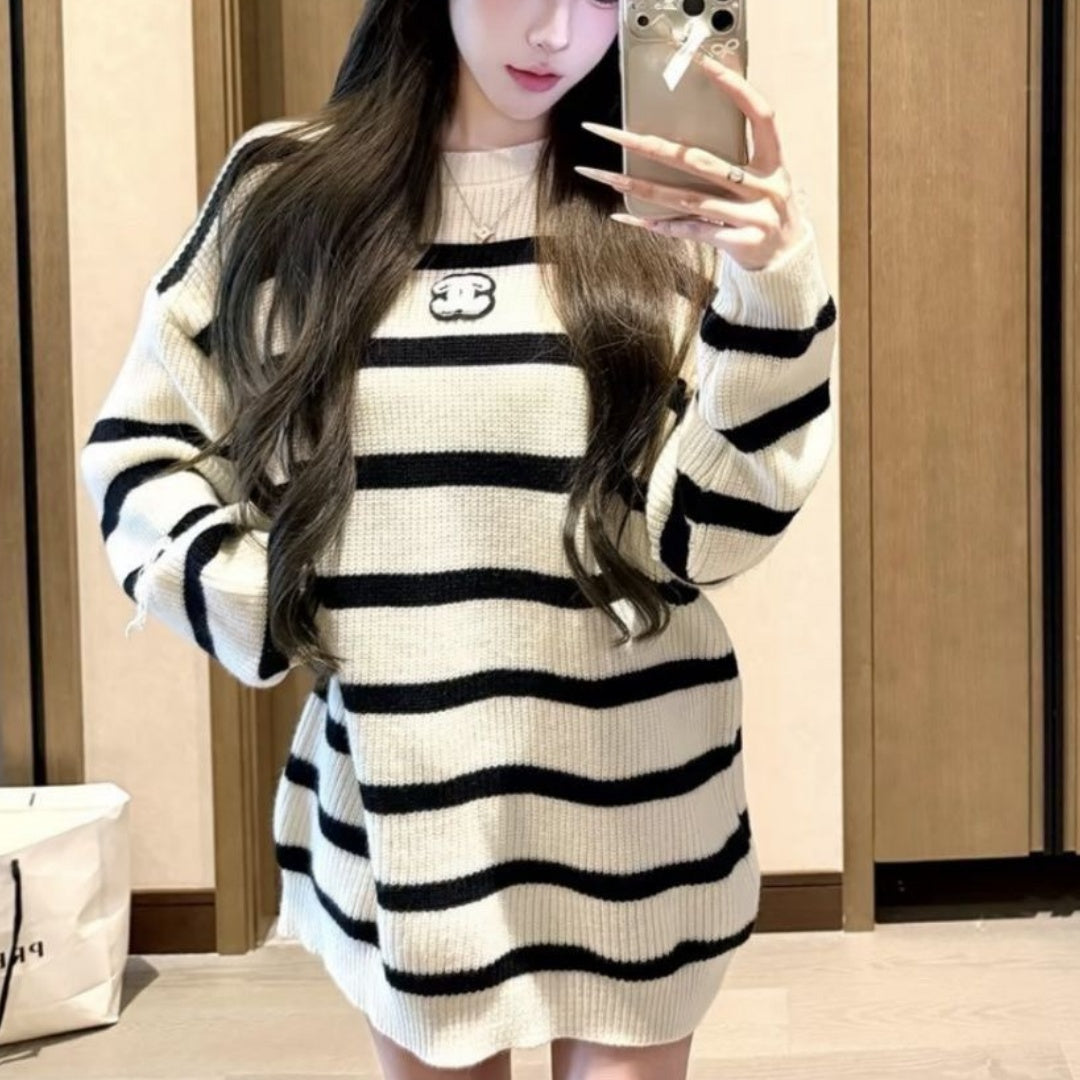 New Women's Striped CC Mid-Length Sweater PD1326102619