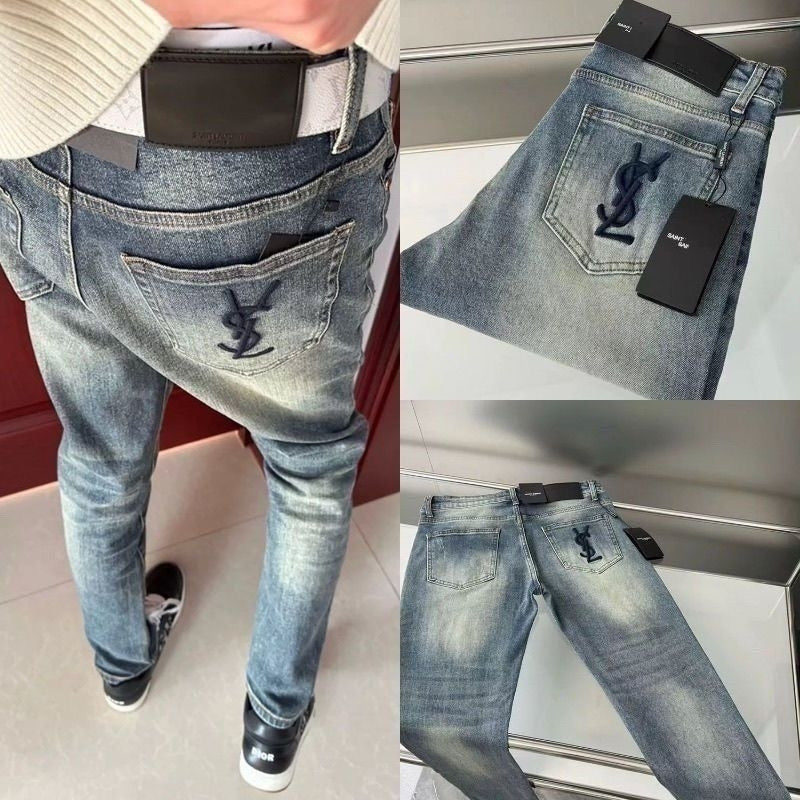 New Fashion Men's Vintage Embroidered Logo Straight Leg Jeans PD1326102202