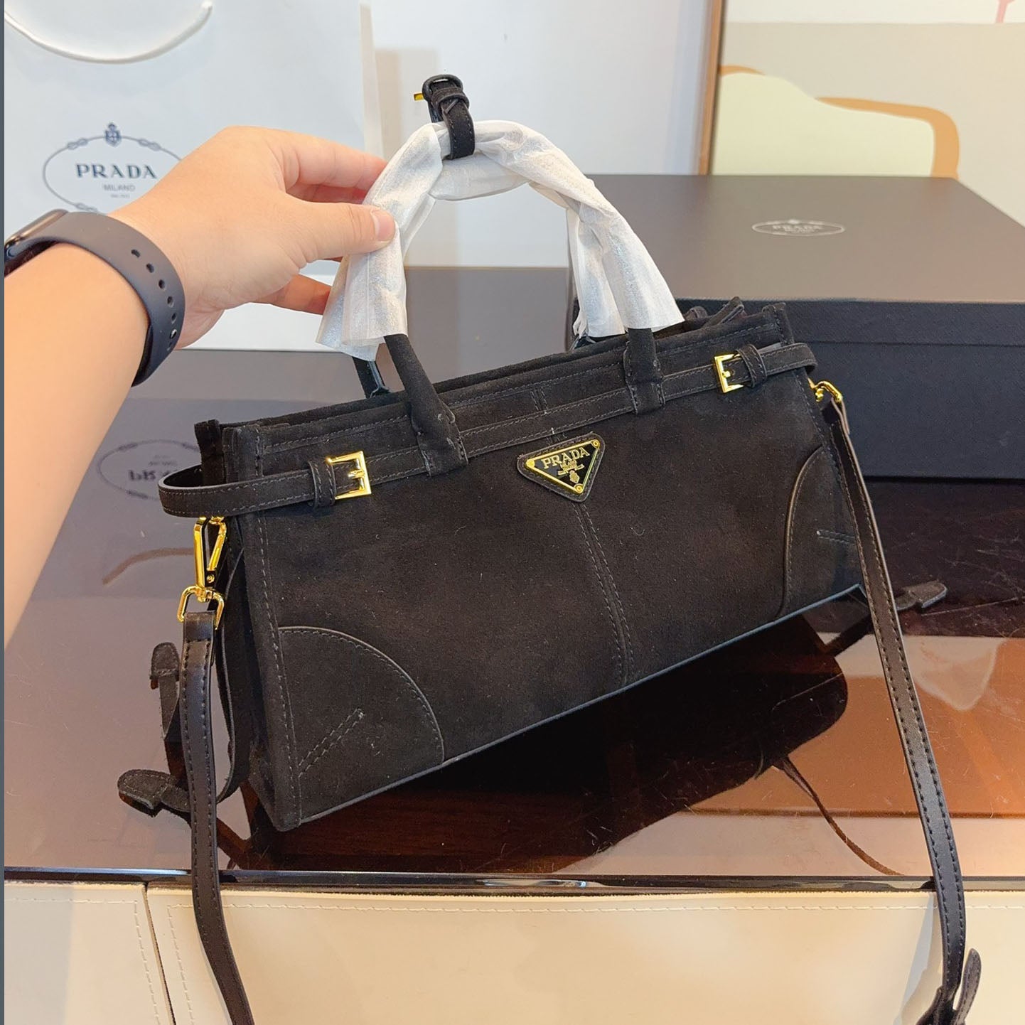 PAR SoftLux suede horizontal shoulder bag XC24092314