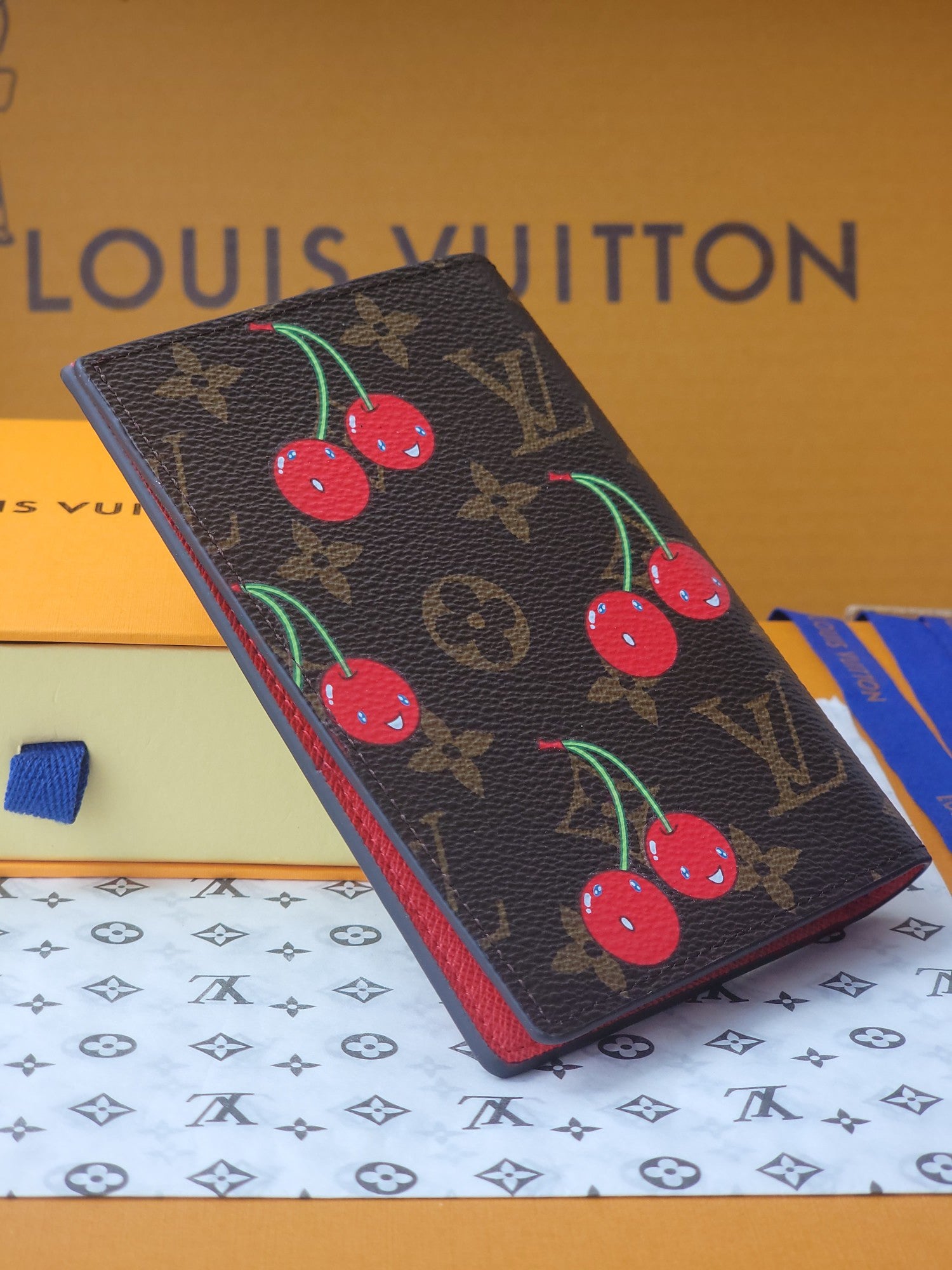L & V Stylish Cowhide Cherry Passport Card Bag  M0726051901