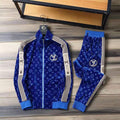 V Blue Embroidered VeLet Suit LXYMC23021504