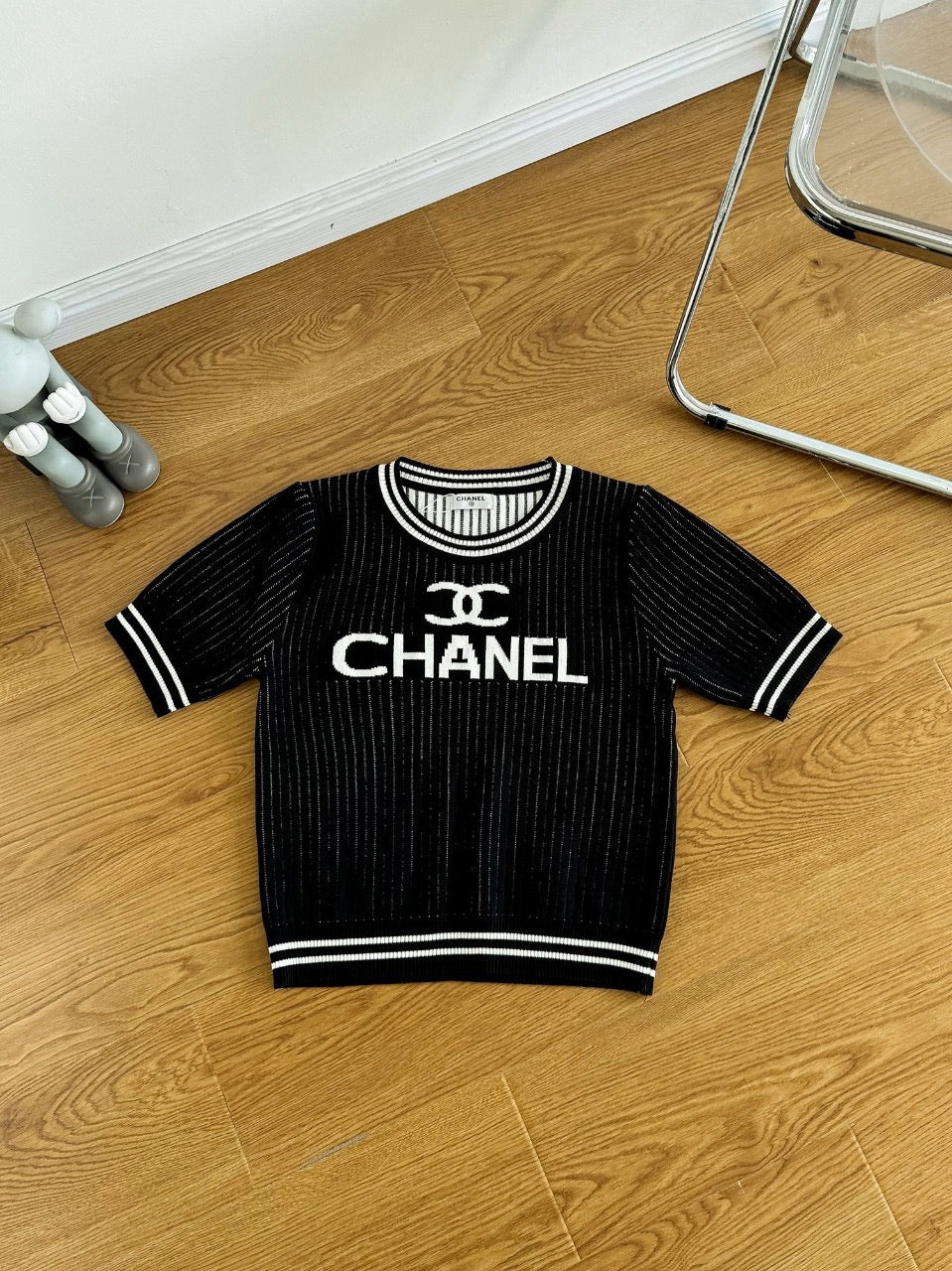 Color block letter embroidered vertical pattern round neck short sleeves 0724050904