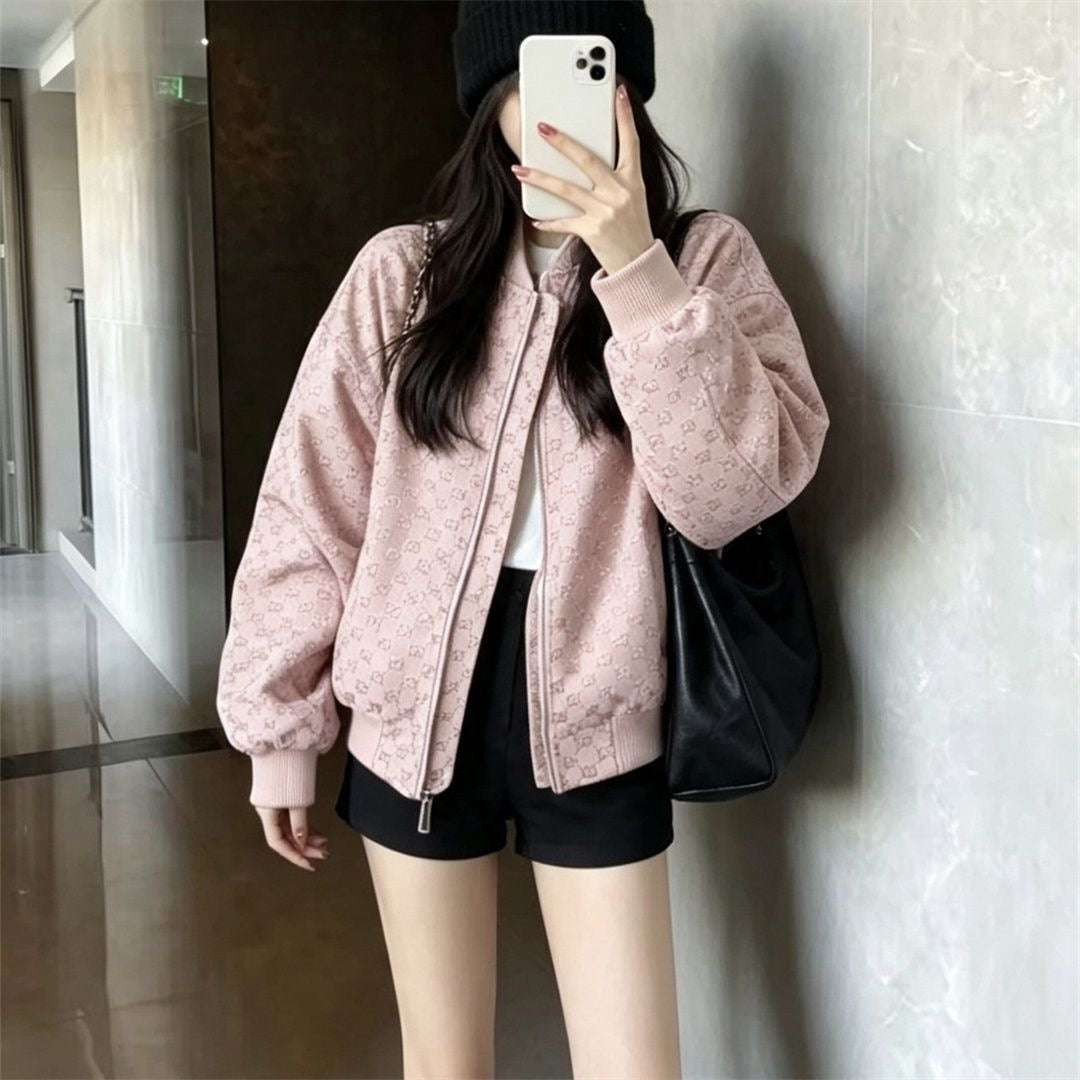 Women's Casual Jacquard & Rhinestone Baseball Jacket 0726091102