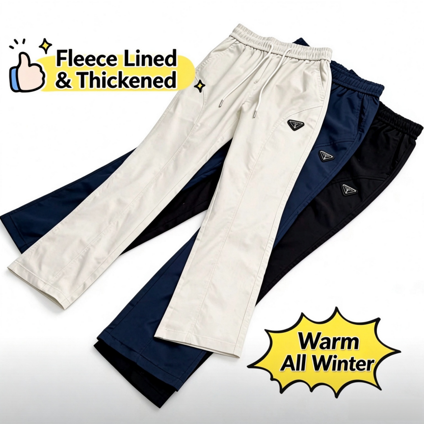 New Fashion Men's Fleece Lined Triangle Logo Flared Casual Pants PD1326102118