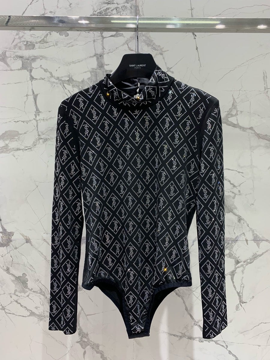 New Slim-Fit Bodysuit with Logo Embellishments Crystals 0725022704