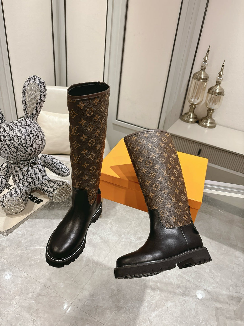 L stylish custom printed leather mid-calf boots 0724102310