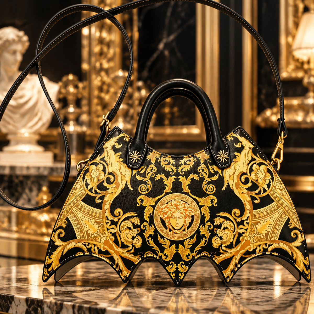 New Stylish Leather VS Bat Handbag 3D1326101205