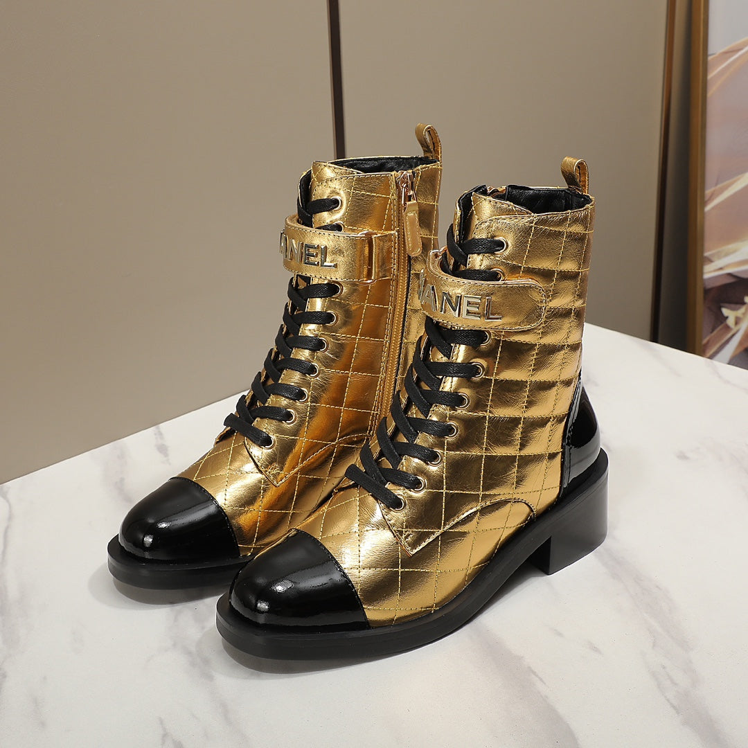 fashion rhombus gold and siLer cowhide boots 0724101707