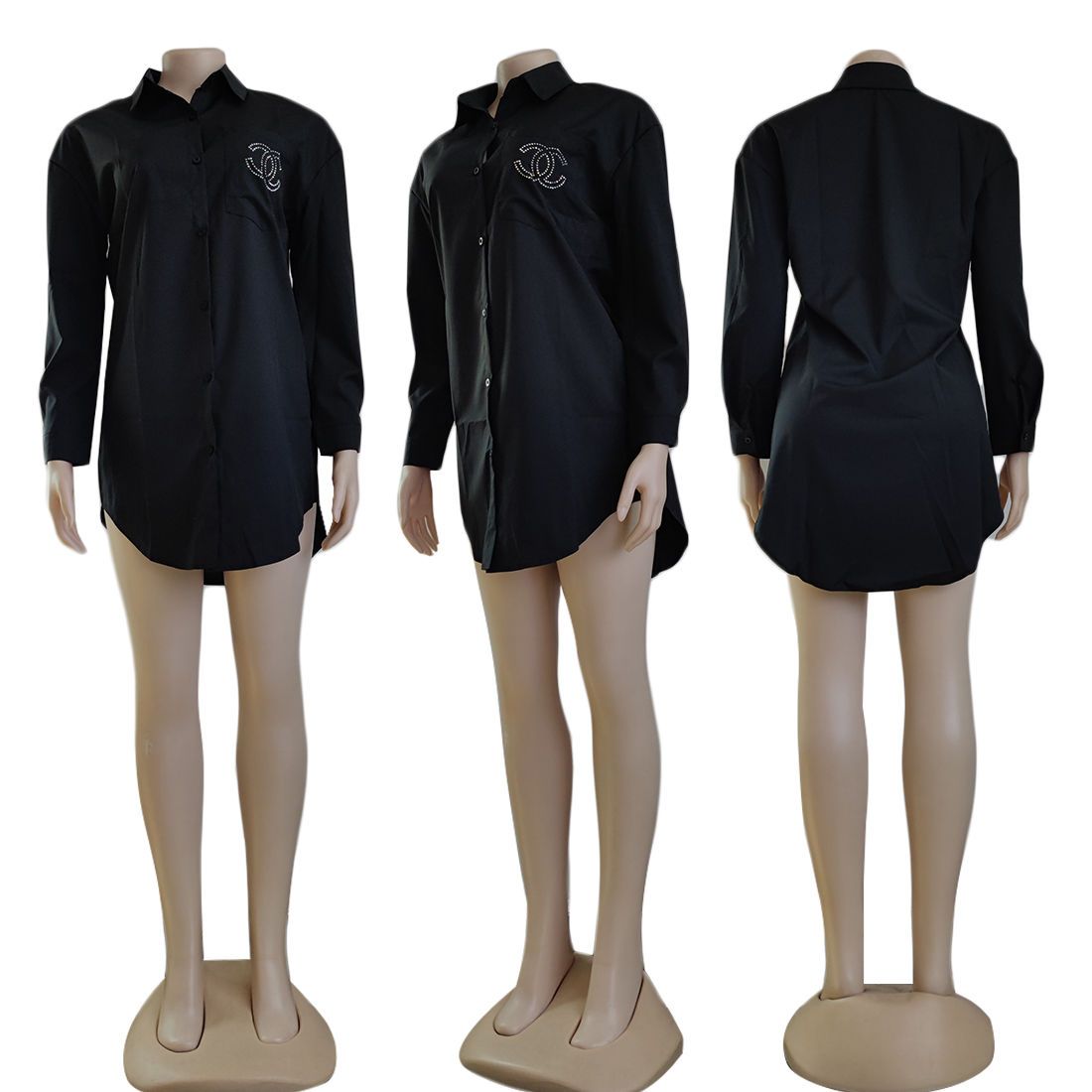 Black simple and fashionable single-breasted shirt with perm XC0823110216