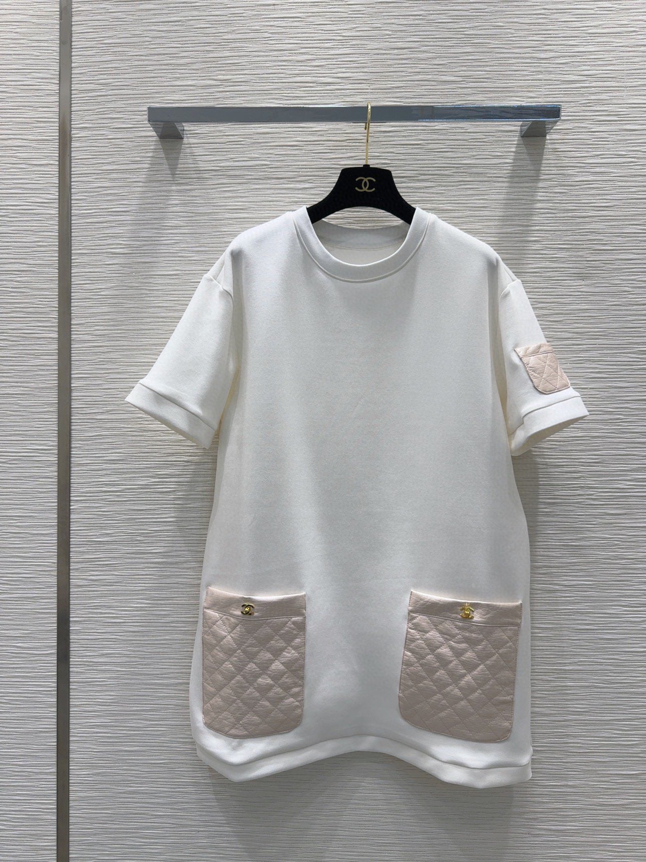 round neck stitching diamond patent leather short sleeves 0724121106