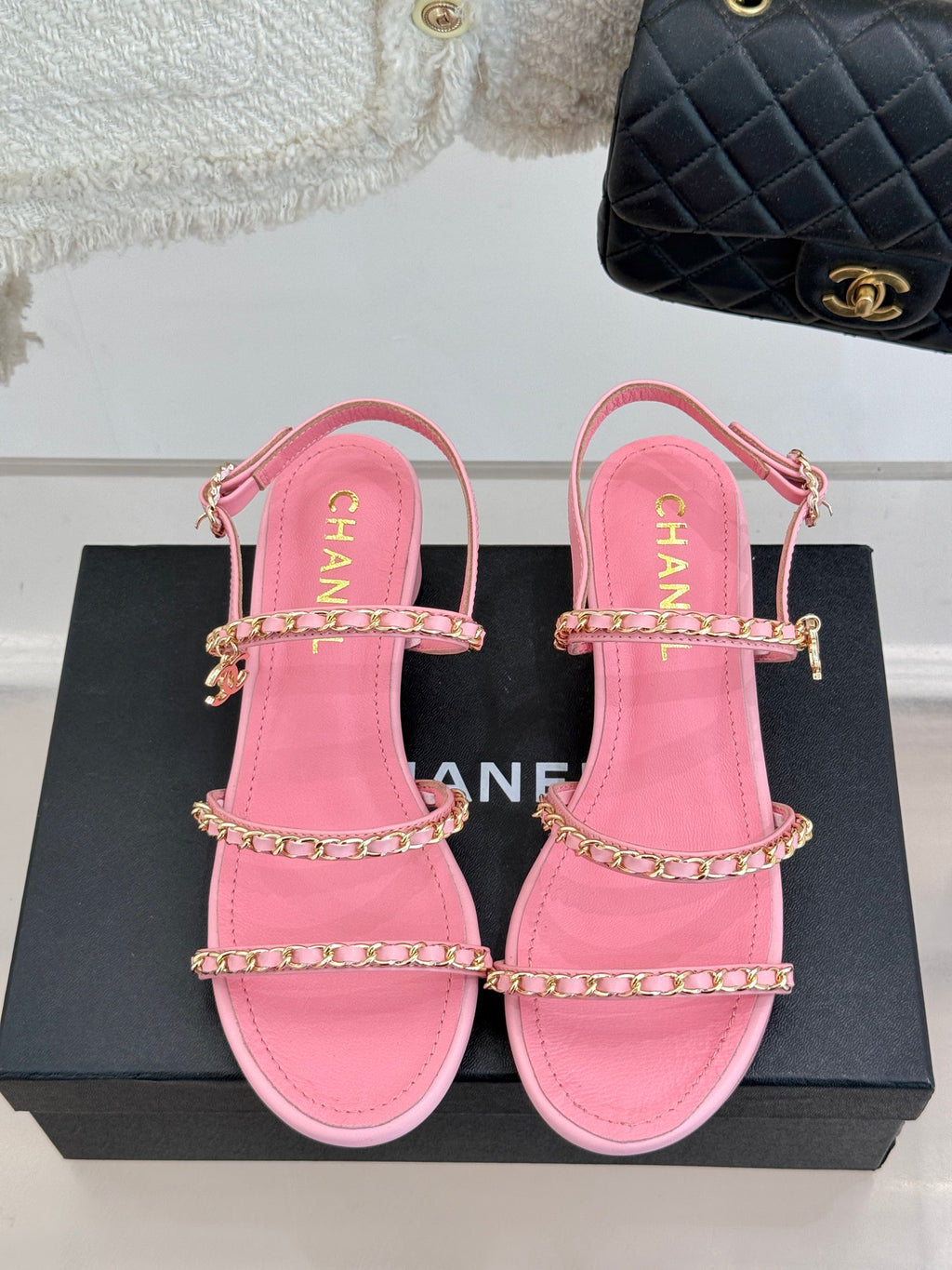 Double C chain thick heel sandals 0725042807