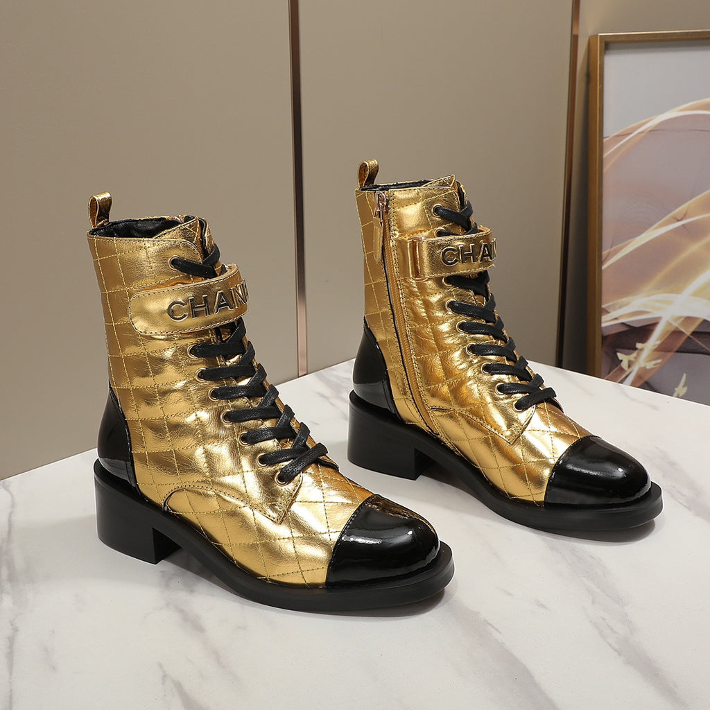 fashion rhombus gold and siLer cowhide boots 0724101707