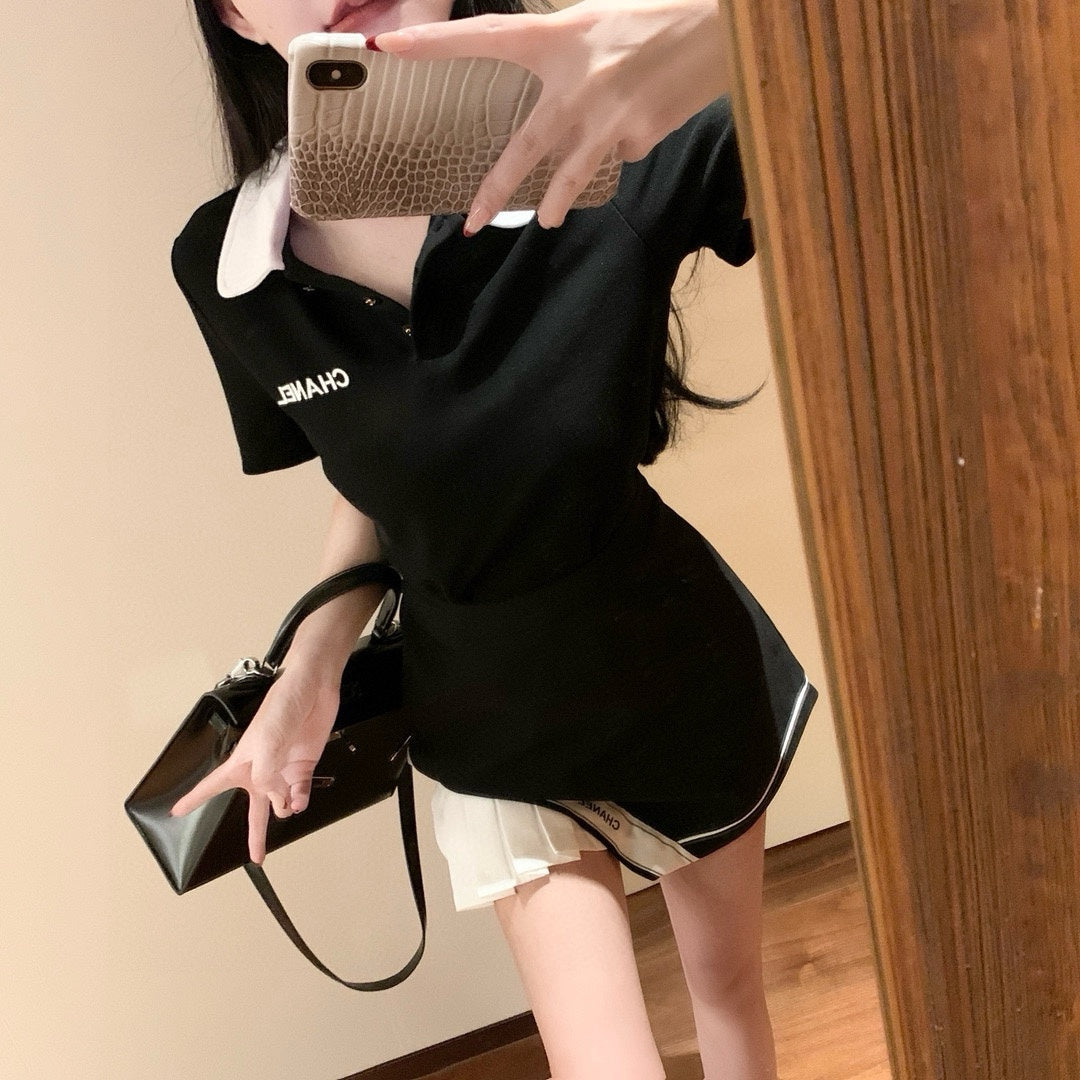 suit letter embroidery contrasting color polo collar short-sleeved T-shirt 0724050903